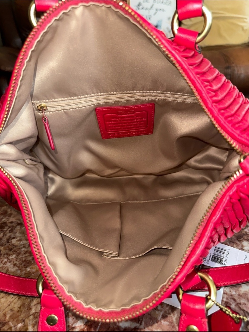 Coach Ashley Gathered Leather Satchel Bag Raspberry Pink F23966 - Picture 9 of 13